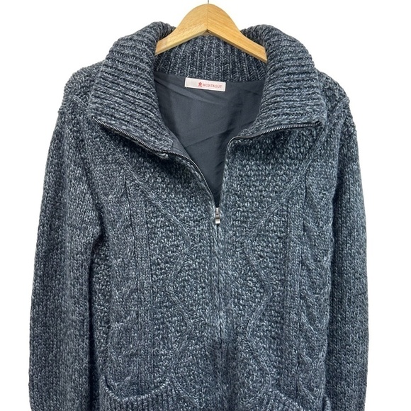 Montagut Gray Chunky Wool Cable Knit Zipper Cardigan Sweater Coat, M - Picture 2 of 9